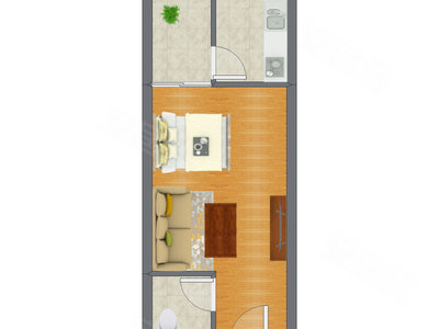 1室0厅 34.11平米户型图