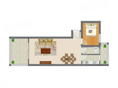 1室2厅 64.18平米户型图