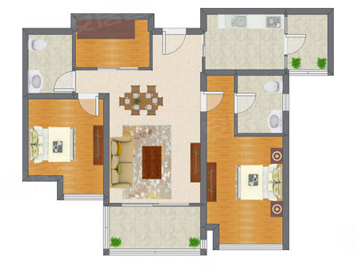 2室2厅 111.07平米户型图