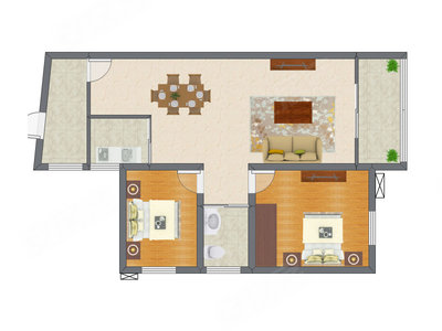 2室2厅 89.42平米户型图