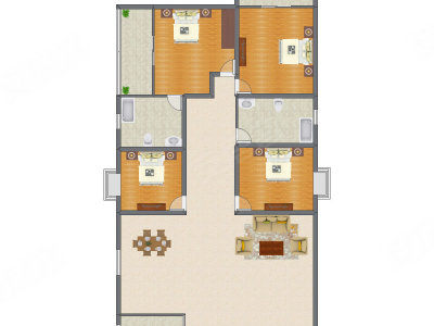 4室2厅 158.44平米户型图