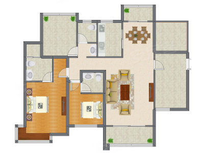 2室2厅 138.06平米户型图