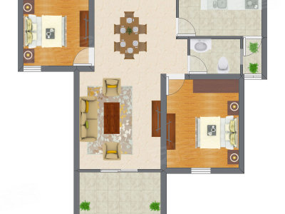 2室2厅 66.42平米户型图