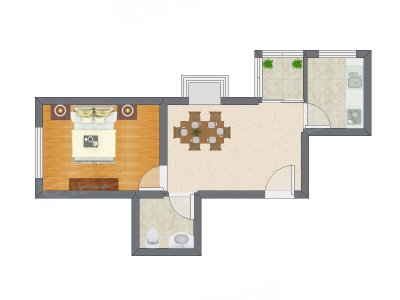 1室1厅 53.62平米户型图
