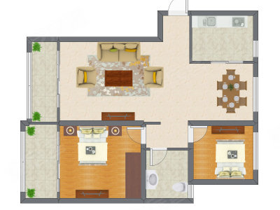 2室2厅 42.00平米户型图