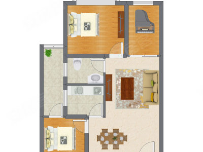 2室2厅 53.29平米户型图