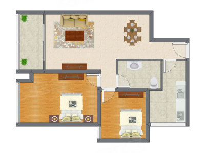 2室2厅 88.22平米户型图
