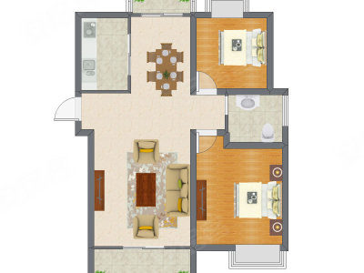 2室2厅 83.72平米户型图