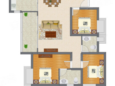 3室2厅 102.40平米户型图