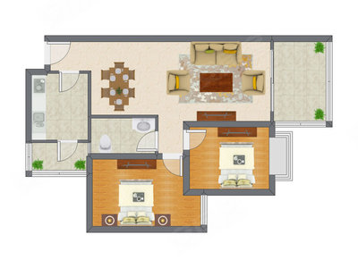 2室2厅 77.99平米户型图