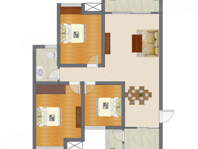 3室2厅 84.41平米户型图