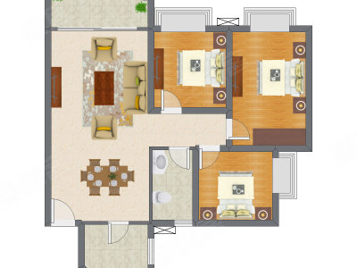3室2厅 74.95平米