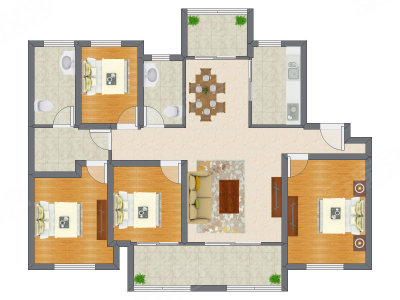 4室2厅 140.25平米户型图