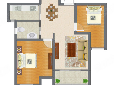 2室2厅 77.54平米户型图