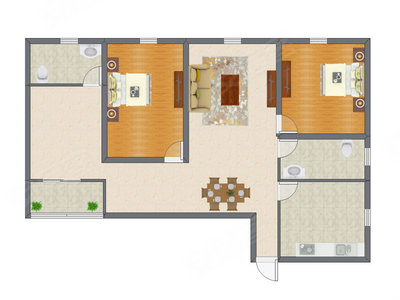 2室2厅 143.00平米户型图
