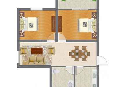 2室2厅 54.62平米户型图