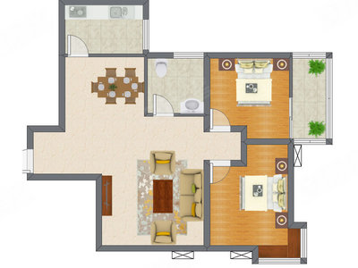 2室2厅 97.64平米户型图