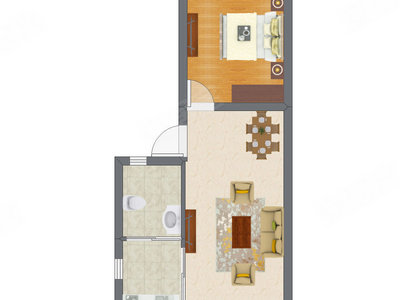 1室1厅 32.86平米户型图