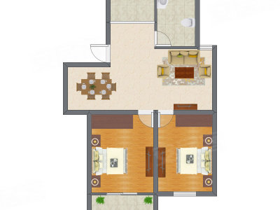 2室1厅 64.32平米户型图