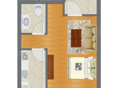 1室1厅 36.63平米户型图