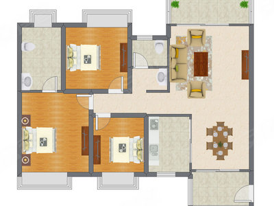3室2厅 138.25平米户型图