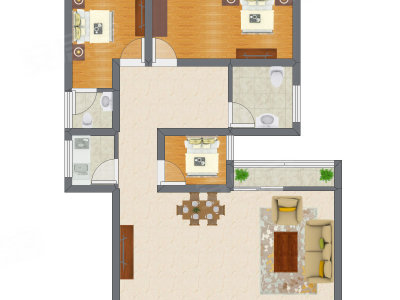 3室2厅 65.28平米