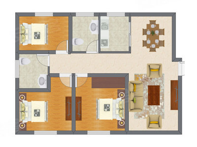 3室2厅 71.64平米户型图