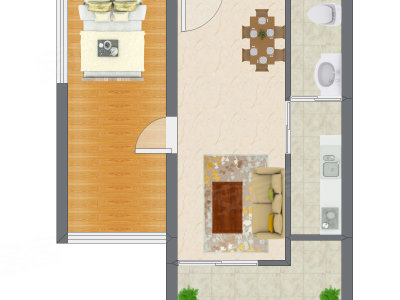 1室2厅 40.83平米户型图