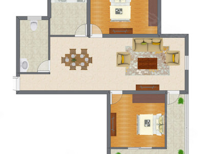 2室2厅 82.17平米户型图