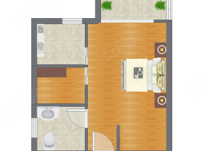 1室0厅 50.17平米户型图