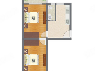 2室1厅 57.12平米户型图