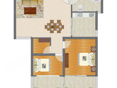 2室2厅 87.23平米户型图