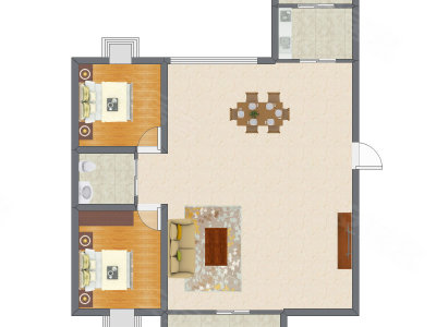 2室2厅 88.52平米户型图