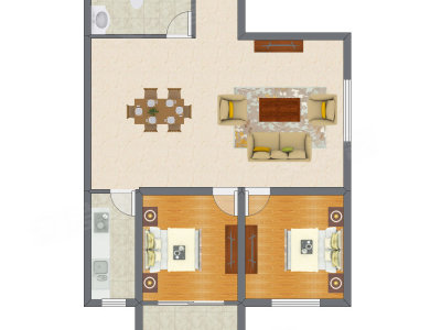 2室2厅 76.29平米户型图