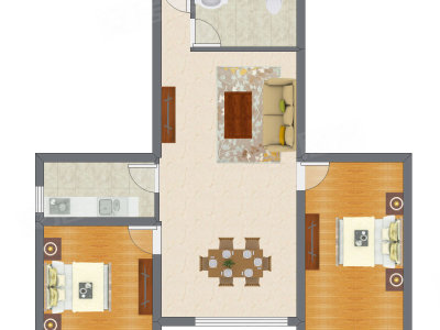 2室2厅 105.85平米户型图