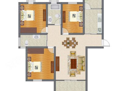 3室2厅 97.88平米