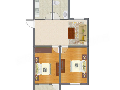 2室1厅 55.57平米户型图