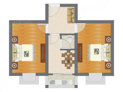 2室2厅 77.09平米户型图