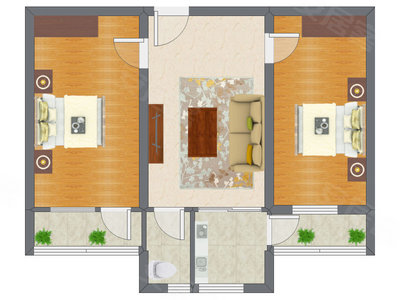 2室1厅 80.49平米户型图
