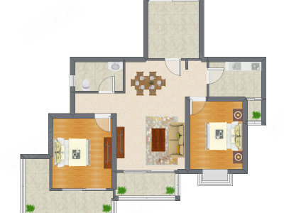 2室2厅 99.22平米户型图