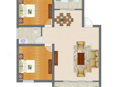 2室2厅 95.37平米户型图