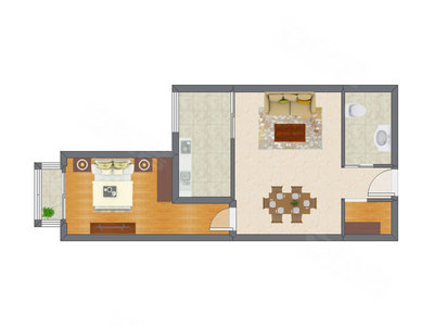 1室1厅 46.11平米户型图