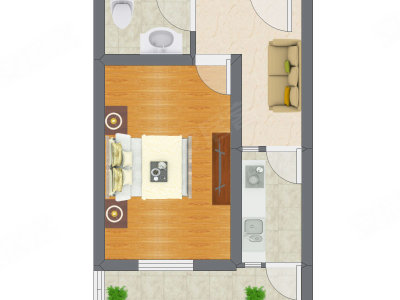 1室1厅 42.67平米户型图