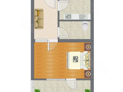 1室1厅 47.95平米户型图