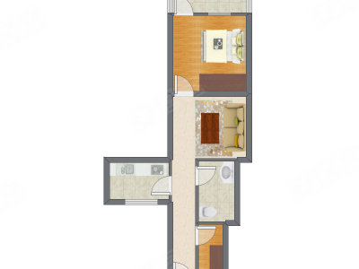 1室1厅 37.11平米户型图