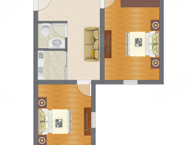 2室1厅 64.82平米户型图