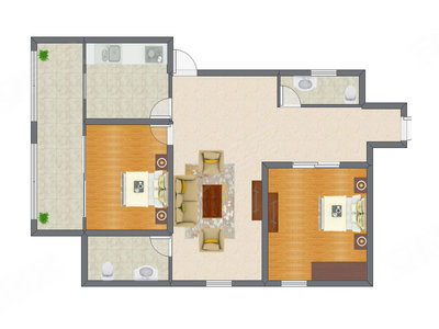 2室1厅 103.49平米户型图
