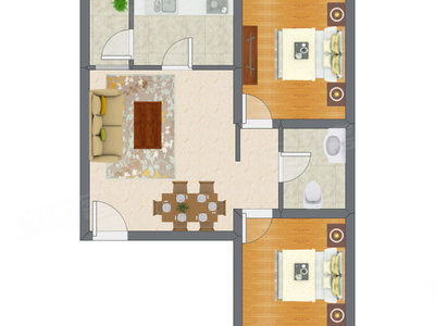 2室1厅 65.50平米