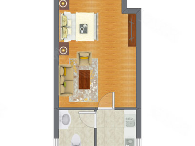 1室1厅 26.62平米户型图