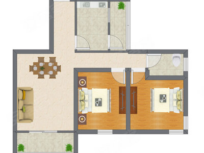 2室2厅 74.25平米户型图